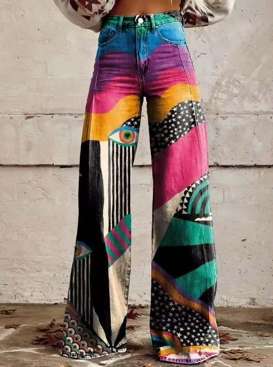 TALIA | Pantaloni Flare Stile Boho z Vita Alta i festiwalowym wyglądem artystycznym